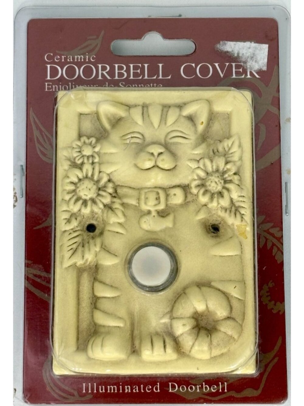 Figi Ceramic Doorbell Cover CAT & FLOWERS Illuminated Doorbell VTG 1999 NOS